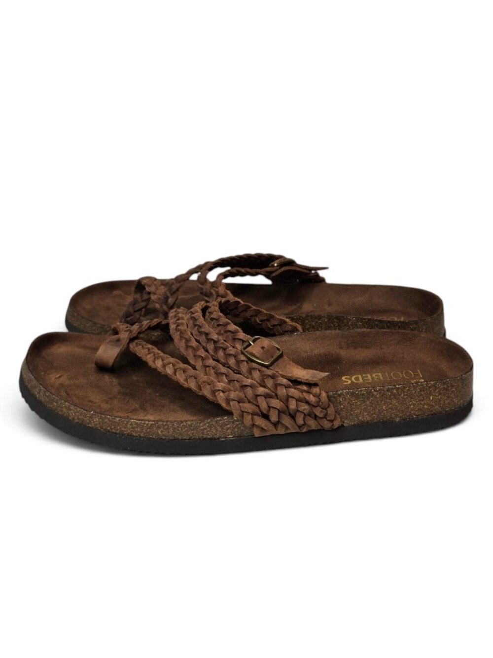 White Mountain Hammock Braided Leather Thong Sandals Womens Brown Toe Ring 11M